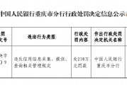 中國銀行重慶市分行被罰238萬元：違反信用信息采集、提供、 查詢相關管理規(guī)定