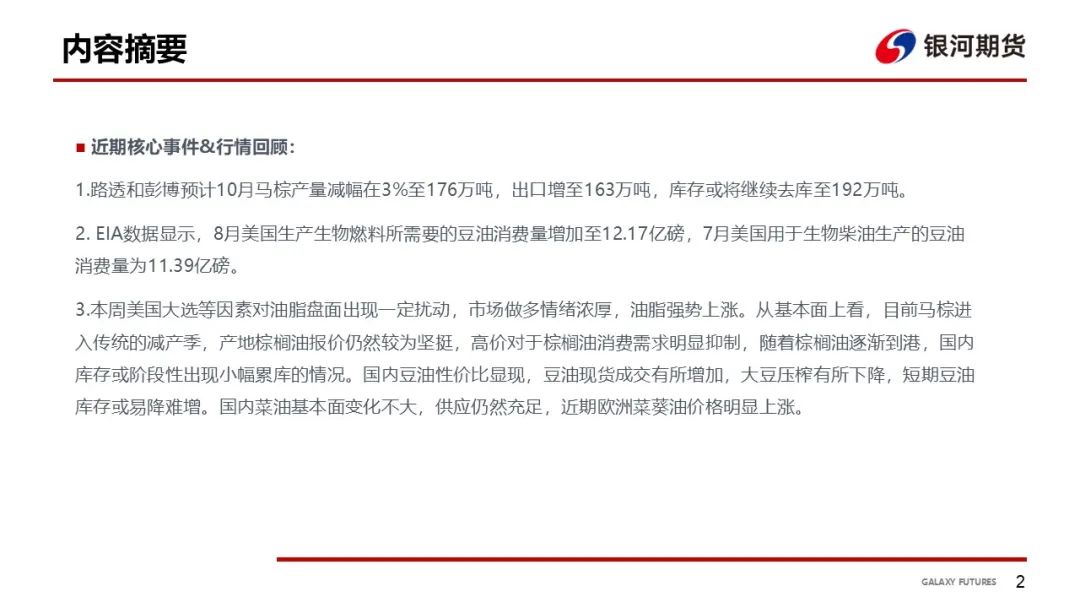 【油脂周報(bào)】USDA超預(yù)期下調(diào)美豆單產(chǎn)，靜待MPOB報(bào)告