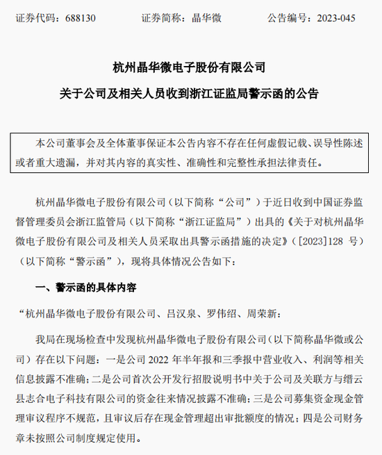 涉嫌信披違法違規！知名芯片股晶華微，被立案！