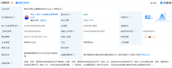 出資2億！茅臺成立赤源企管合伙企業