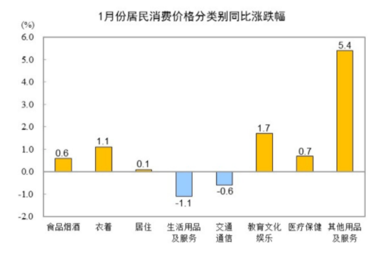 國家統計局：2025年1月份居民消費價格同比上漲0.5%