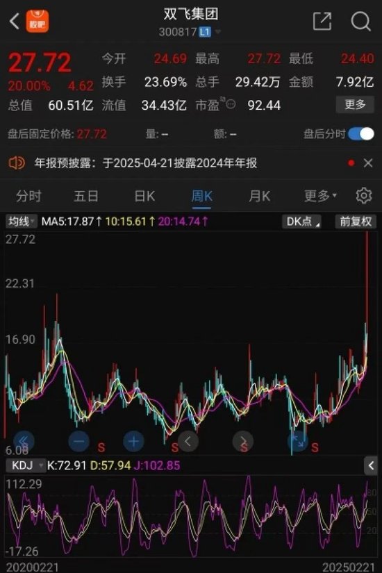 連續兩個“20cm漲停”！雙飛集團股價創歷史新高，1.35萬股民嗨了