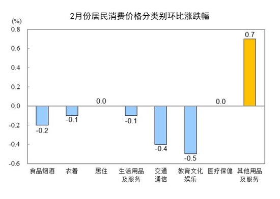 國家統計局：2025年2月份居民消費價格同比下降0.7%