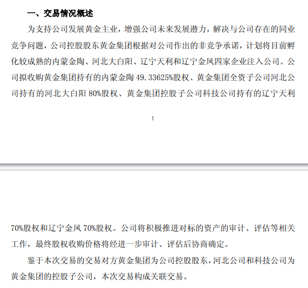 中金黃金，控股股東擬注入資產